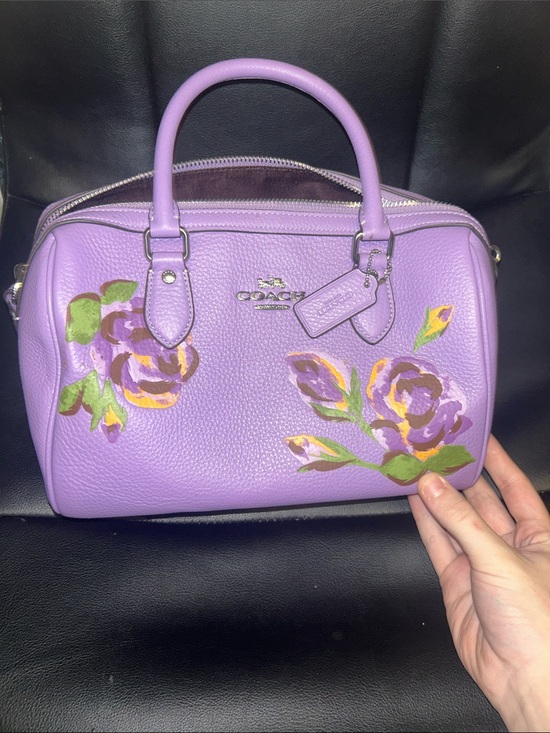 Coach Handbags - Coach Purple Floral Leather Satchel with Painted Roses